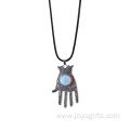 Opal Silver Alloy Hamsa Hand Fatima Pendant